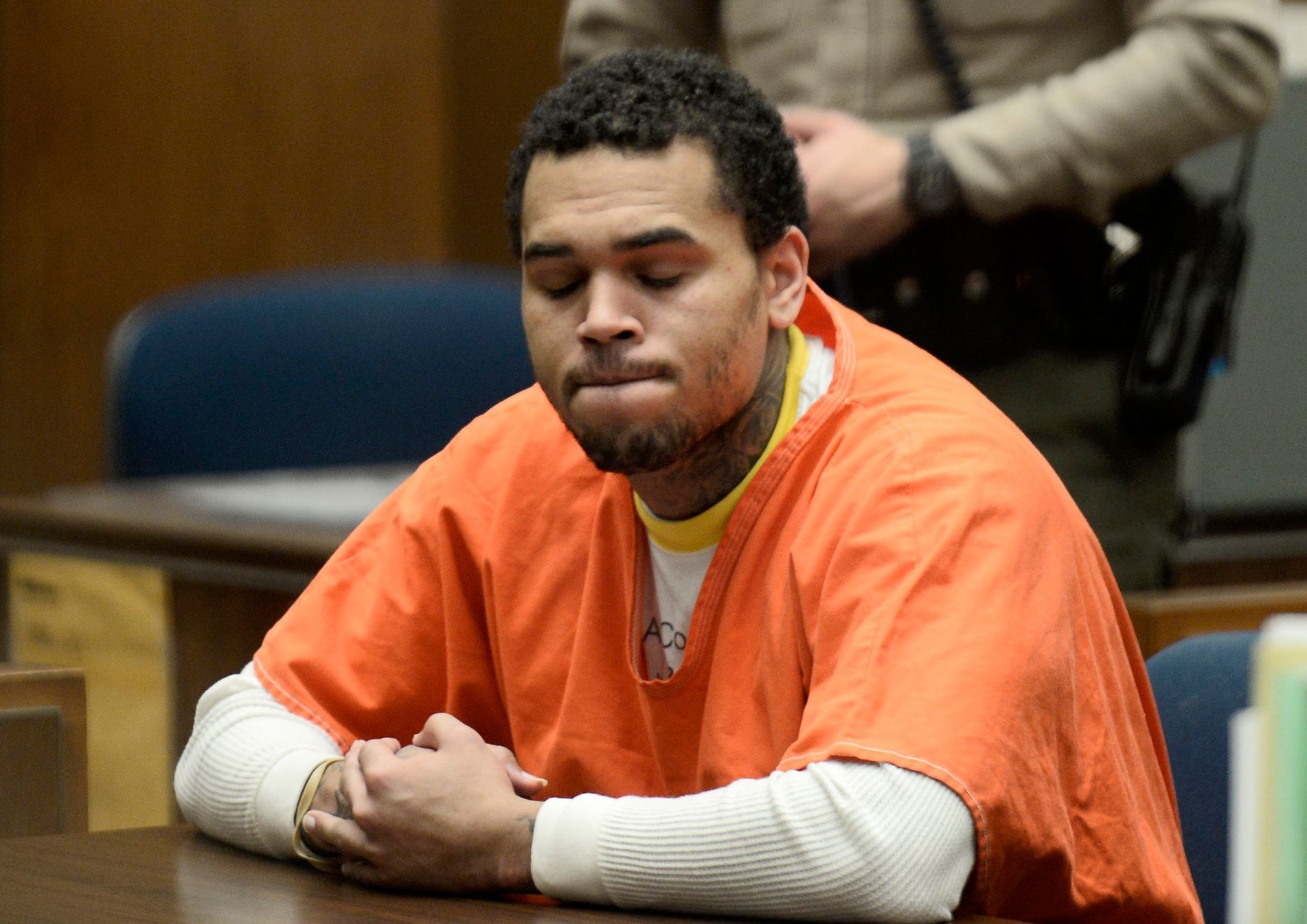 Chris Brown appears in court for a hearing at the Criminal Courts in Los Angeles