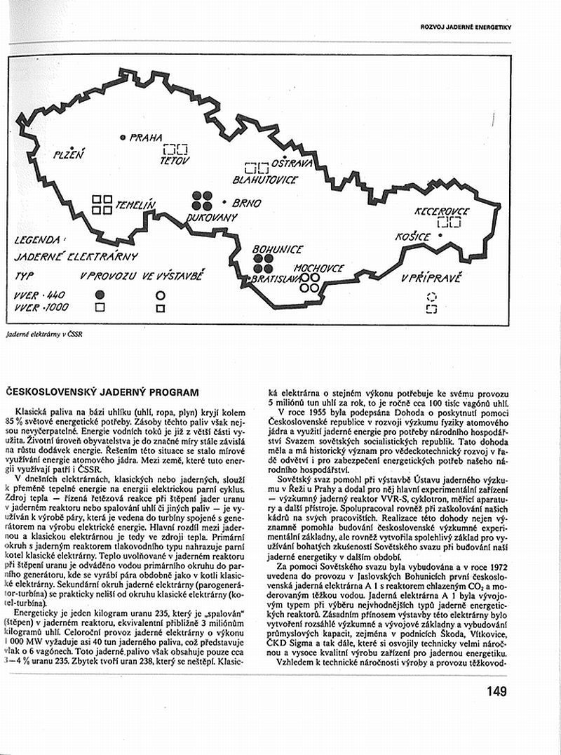 Mapa plánovaných jaderných elektráren v ČSSR