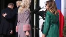 Monika Babisova, wife of the Czech Republic's Prime Minister Andrej Babis, talks with first lady Melania Trump as she arrives with her husband for a visit with U.S. Presi