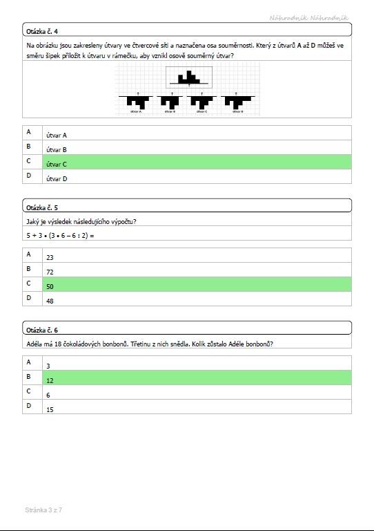 Celoplošné testování - Matematika - základní verze - 03