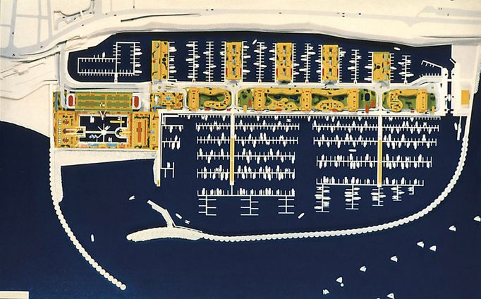 Eva Jiřičná (společně s architektonickou kanceláří Louise de Soissonse): Přístav v Brightonu, vizualizace, Brighton, 1979