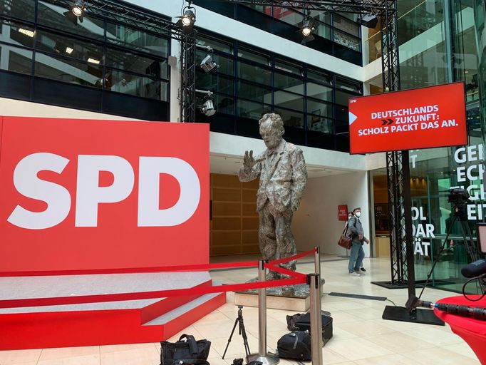 Volební štáb německých sociálních demokratů (SPD).