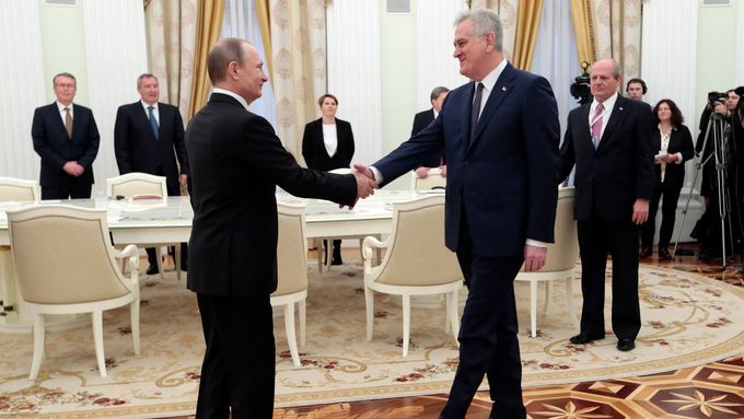 Tomislav Nikolić a Vladimir Putin při setkání v Moskvě