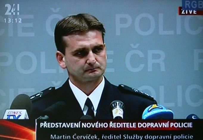 Nový šéf dopravní policie - Martin Červíček - během tiskové konference.