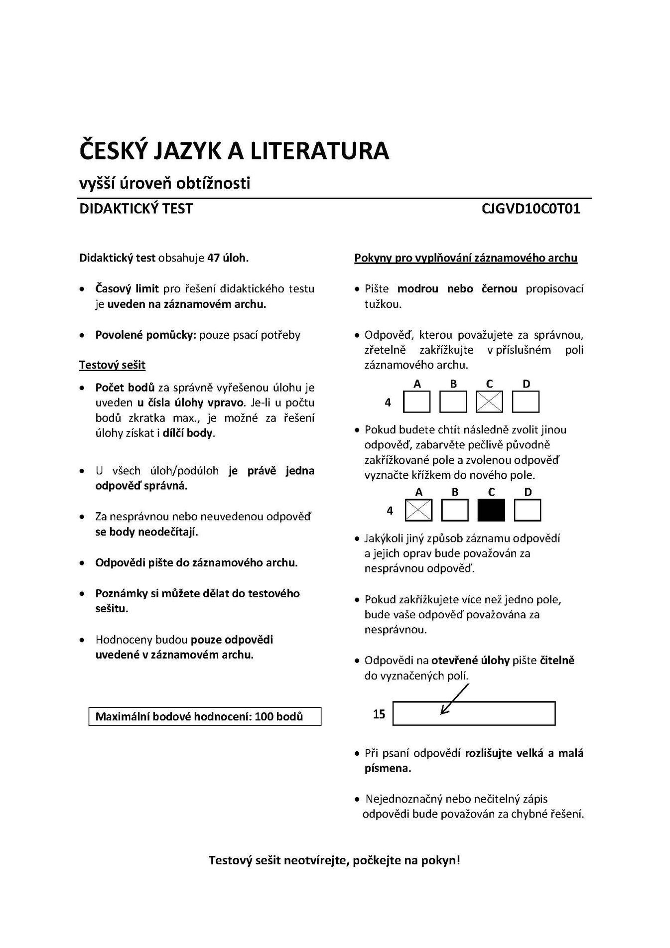 Státní maturita - vyšší obtížnost 1
