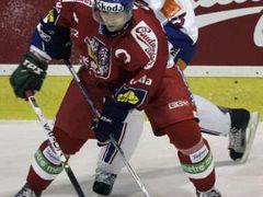 Ladislav Kohn (vpředu) a Slovák Martin Cibák v klinči v přípravném duelu v Brně.