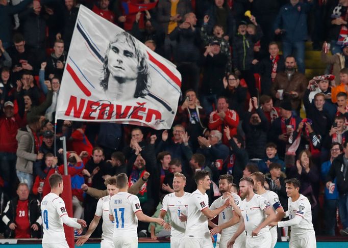 Soccer Football - World Cup - UEFA Qualifiers - Group E - Czech Republic v Wales - Sinobo Stadium, Prague, Czech Republic - October 8, 2021 Czech Republic players celebra