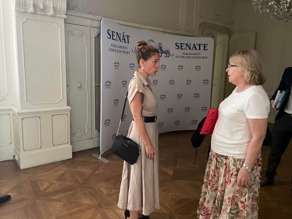 Ministryně spravedlnosti Eva Decroix a senátorka Hana Kordová Marvanová při náhodném a velmi krátkém setkání v Senátu.