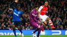 Football: Arsenal's Theo Walcott in action with Monaco's Danijel Subasic as Elderson looks on