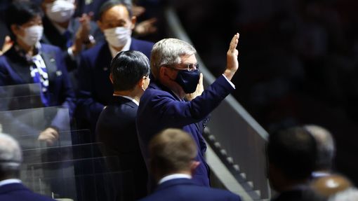 Thomas Bach na slavnostním zahájení olympijských her v Tokiu 2020