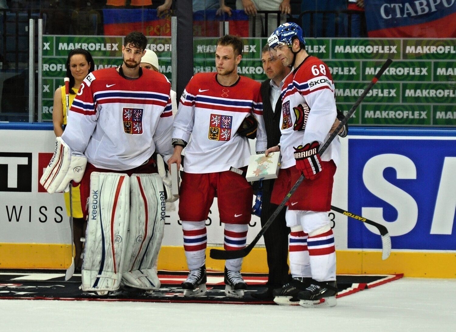 MS 2014, ČR-Finsko: Alexander Salák, Vladimír Sobotka a Jaromír Jágr