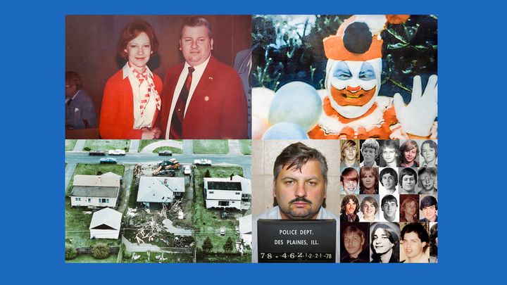 Dům hrůzy: vraždící klaun Gacy pohřbil 29 svých obětí přímo u sebe doma; Zdroj foto: Aktuálně.cz / Zdrojové foto: Profimedia, Wikipedia - Public domain  / Kolorizace: Dan Poláček