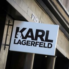 FILE PHOTO: A sign and logo are seen on the Karl Lagerfeld store in New York, U.S.