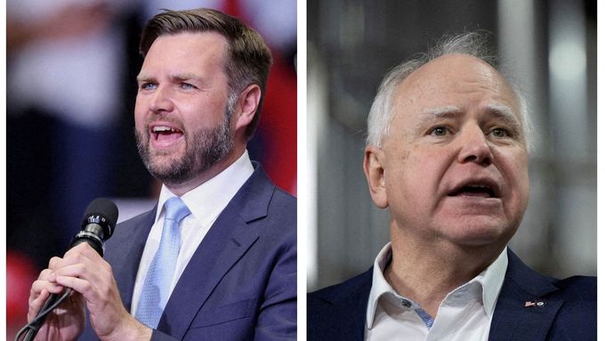 Kandidáti na amerického viceprezidenta J. D. Vance a Tim Walz