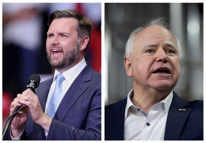 Kandidáti na amerického viceprezidenta J. D. Vance a Tim Walz