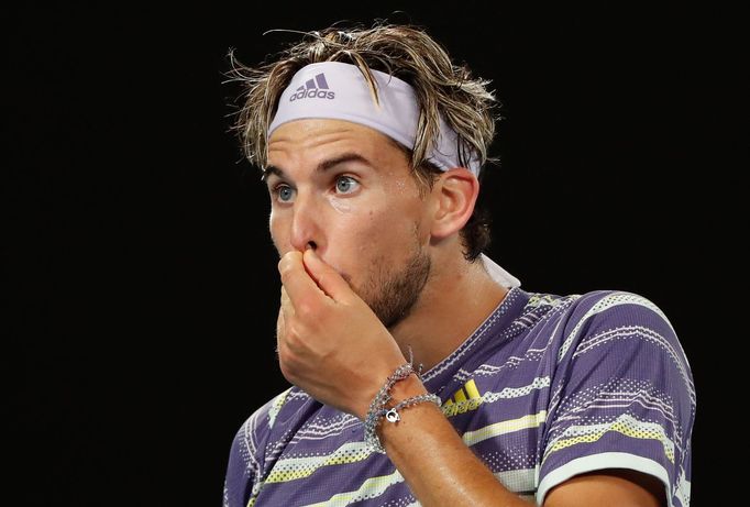 Tennis - Australian Open - Men's Singles Final - Melbourne Park, Melbourne, Australia - February 2, 2020. Austria's Dominic Thiem reacts during his match against Serbia's