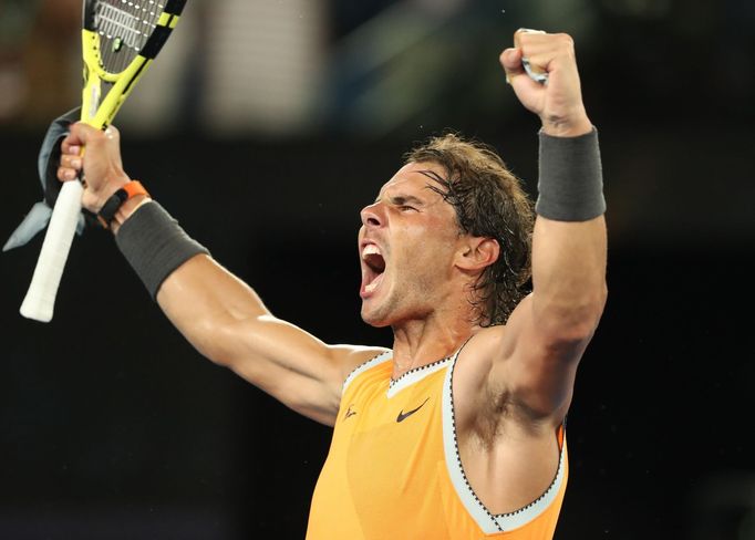 Tennis - Australian Open - Semi-final - Melbourne Park, Melbourne, Australia, January 24, 2019. Spain's Rafael Nadal celebrates after winning the match against Greece's S