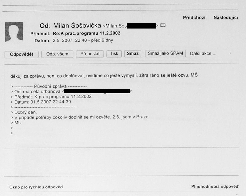mail - vyšetřování - Čunek