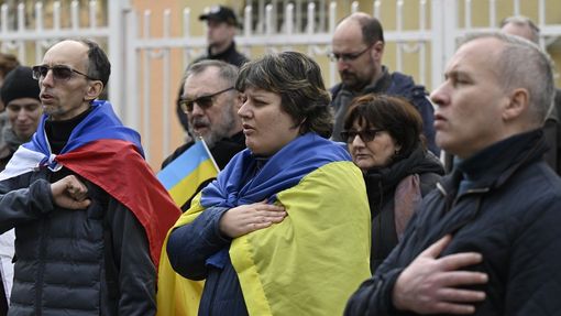 Shromáždění s názvem Modlitba za Ukrajinu a pochod před ruské velvyslanectví v Praze, snímek z 18. února 2024.