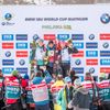 biatlon, SP 2018/2019, Pokljuka, vytrvalostní závod mužů, Němec Johannes Kühn, Francouz Martin Fourcade a Rakušan Simon Eder