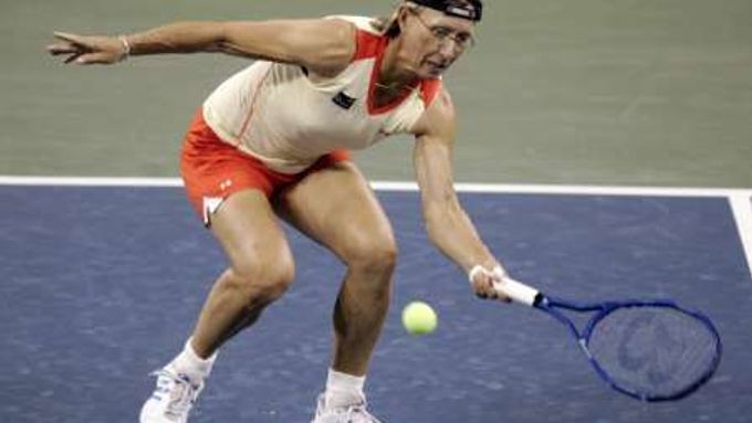 Martina Navrátilová v posledním zápase své kariéry, při vítězném finále smíšené čtyřhry na US Open