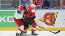 Michal Moravčík a Kevin Fiala v zápase Česko - Švýcarsko na MS 2019