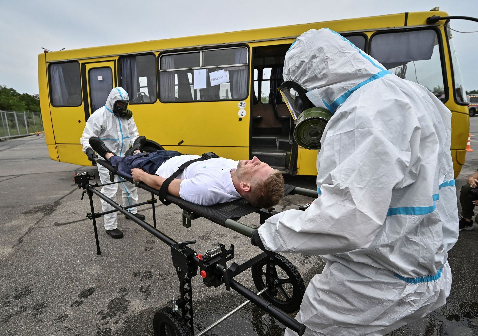 Nácvik opatření v případě úniku radiace v Záporoží 3