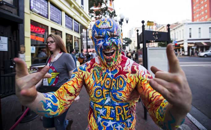 A person who goes by the name of Nomad poses for a photo during the 2015 Comic-Con International Convention in San Diego