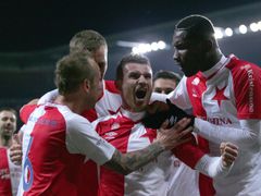 Muris Mešanovič slaví jeden ze svých ligových gólů v dresu Slavie