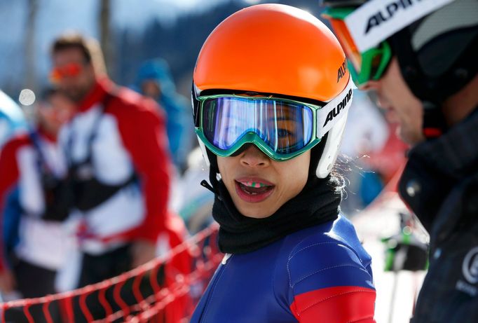 Vanessa Mae trénuje na obří slalom na olympiádě v Soči