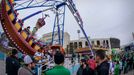 Jan 1, 2020; Dallas, Texas, USA; A view of the Dallas Stars fans and Nashville Predators fans and the fair park midway and the rides before the 2020 Winter Classic hockey