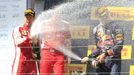 F1, VC Maďarska 2015: Sebastian Vettel, a Maurizio Arrivabene Ferrari a Daniel Ricciardo, Red Bull