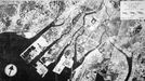 Hiroshima before atom bomb, aerial view Hiroshima before atom bomb. Image 1 of 2. Aerial photograph of the Japanese port of Hiroshima in April 1945, during World War II, several months before it was destroyed by a US atomic bomb on 6th August 1945. This image shows an area around 11 kilometres across. This was the first atomic bomb used in warfare, the second being used over Nagasaki three days later. Over 220,000 people died in the attacks, and thousands were injured. Japan surrendered a few days later. For Hiroshima after the bombing, see image T162/127.