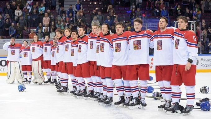 Čeští hokejisté do 18 let na posledním mistrovství světa.