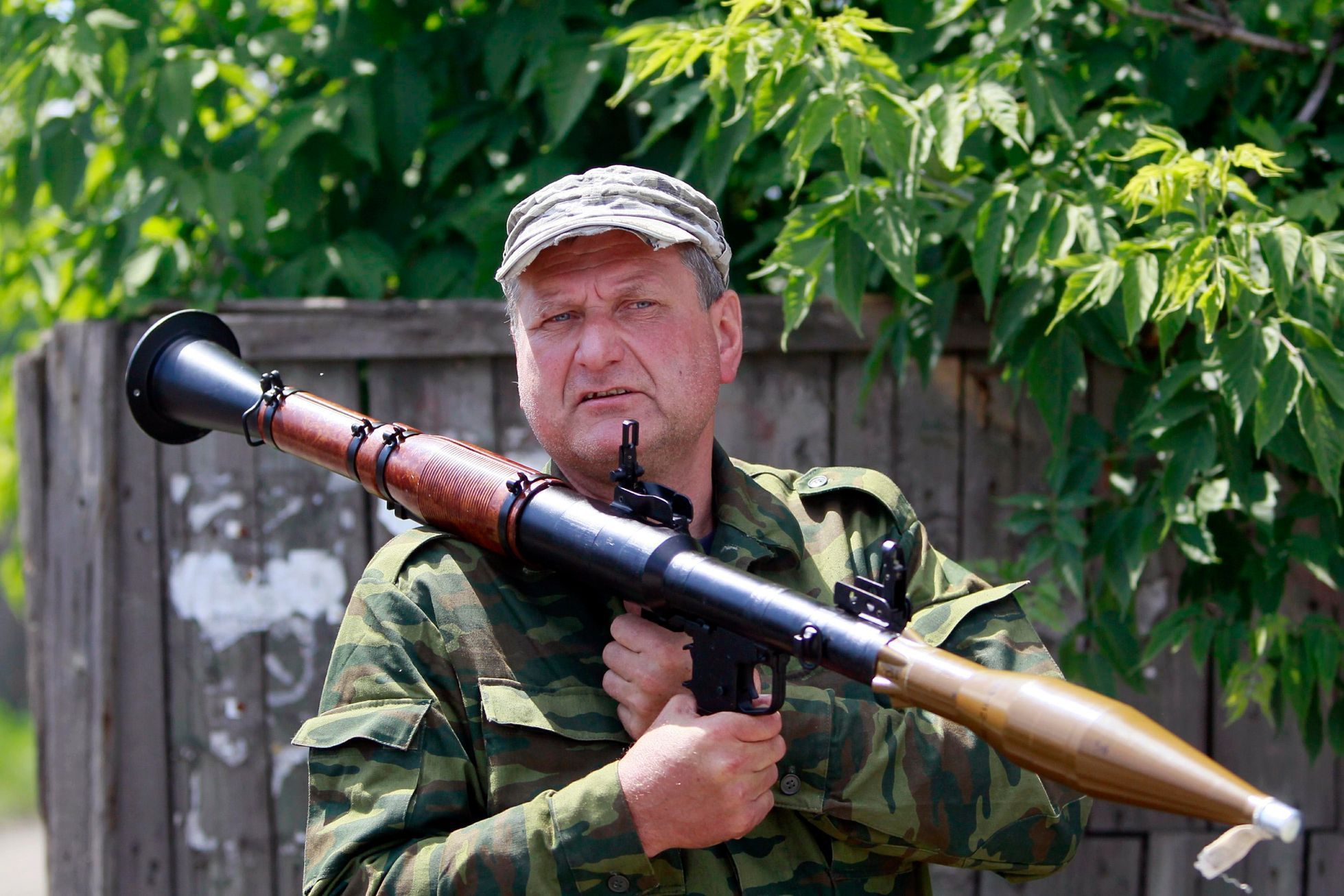 An armed pro-Russian separatist stands guard in Seversk