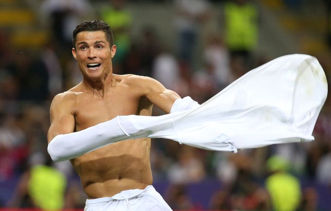 Real Madrid's Cristiano Ronaldo celebrates scoring during the penalty shootout to win the UEFA Champions League Final