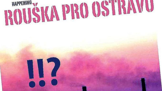 Výřez z plakátu, který svolává obyvatele Ostravy k demonstraci proti znečištěnému uvzduší ve městě. Autoři protestu pozměnili nové logo města Ostravy a jeden ze tří vykřičníků nahradili otazníkem