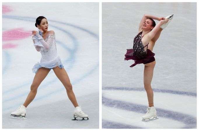 ISU World Figure Skating Championships - Saitama Super Arena, Saitama, Japan - March 20, 2019. Combination photo of South Korea's Eunsoo Lim (L) and Mariah Bell of the U.