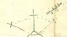 Svědecký náčrt pohybu kříže, k němuž došlo v číhošťském kostele během mše v neděli 11. 12. 1949.