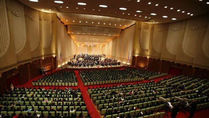 Pohled do koncertního sálu v Pchjongjangu.