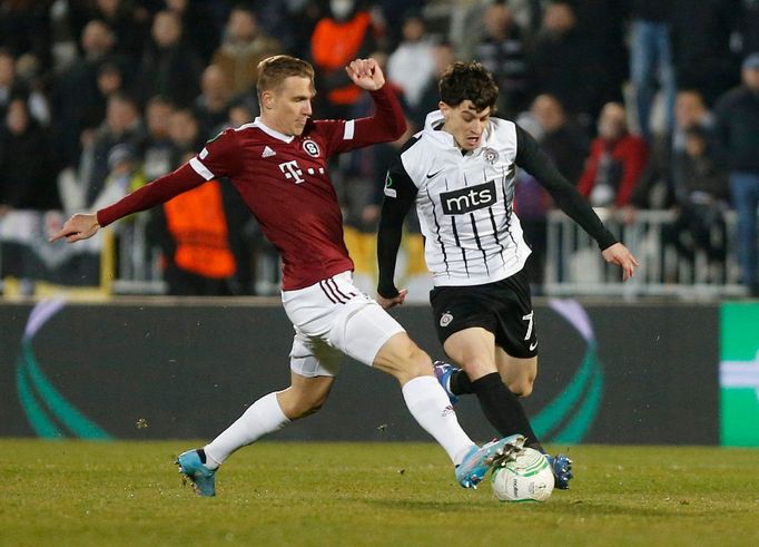 Bořek Dočkal a Nemanja Jovič v odvetě 2. kola EKL Partizan - Sparta