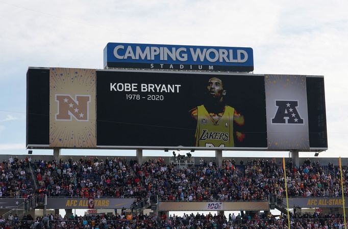 Jan 26, 2020; Orlando, Florida, USA; A moment of silence is observed in the memory of Los Angeles Lakers guard Kobe Bryant (1978-2020) during the 2020 NFL Pro Bowl at Cam