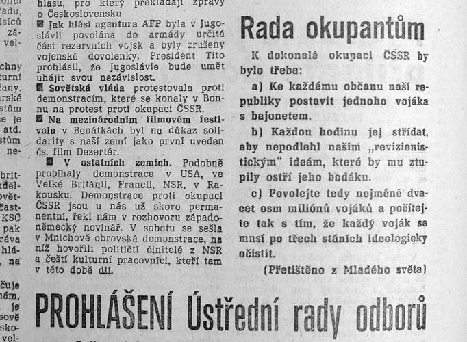 Ze zvláštního vydání novin Práce v úterý 27. srpna 1968.