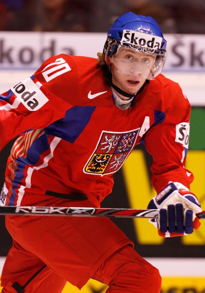 Český hokejový útočník Jakub Voráček na MS juniorů 2008.