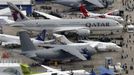 An aerial view of the 50th Paris Air Show, at Le Bourget airport near Paris