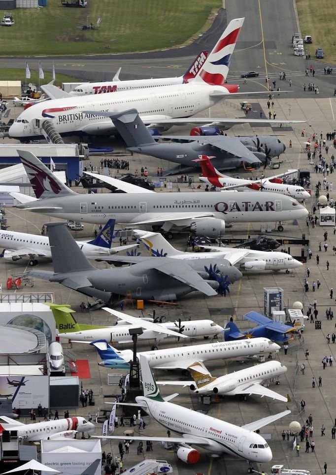 An aerial view of the 50th Paris Air Show, at Le Bourget airport near Paris