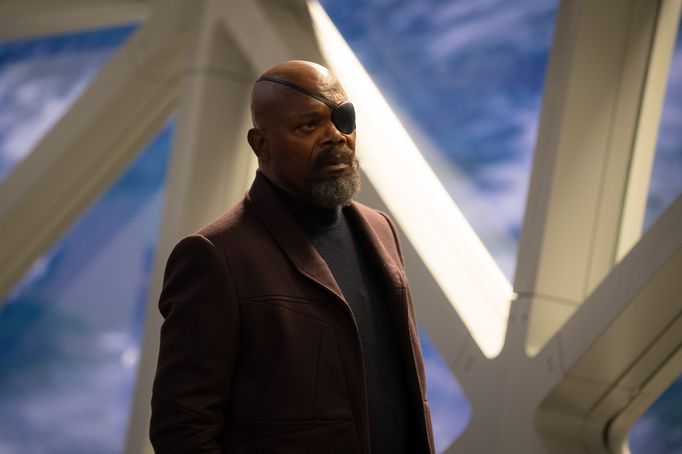 Na snímku z Marvels je Samuel L. Jackson jako Nick Fury.