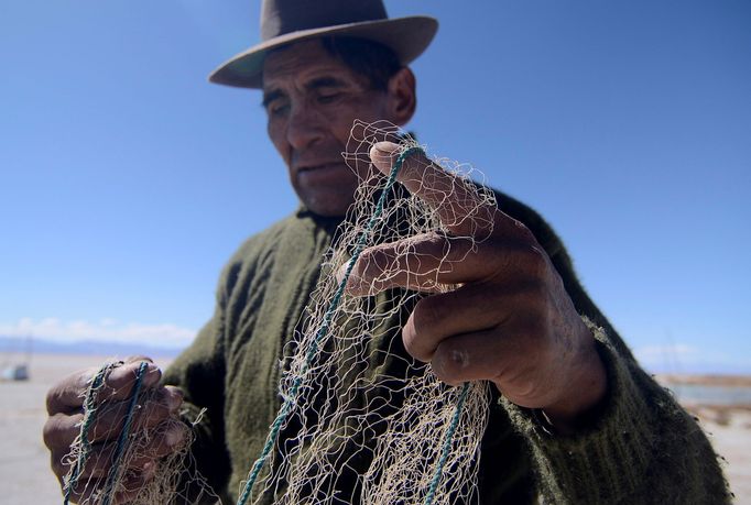 Jezero Poopó v Bolívii.