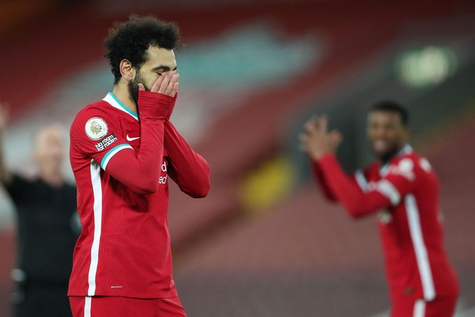 Útočník Liverpoolu Mohamed Salah při utkání s Burnley