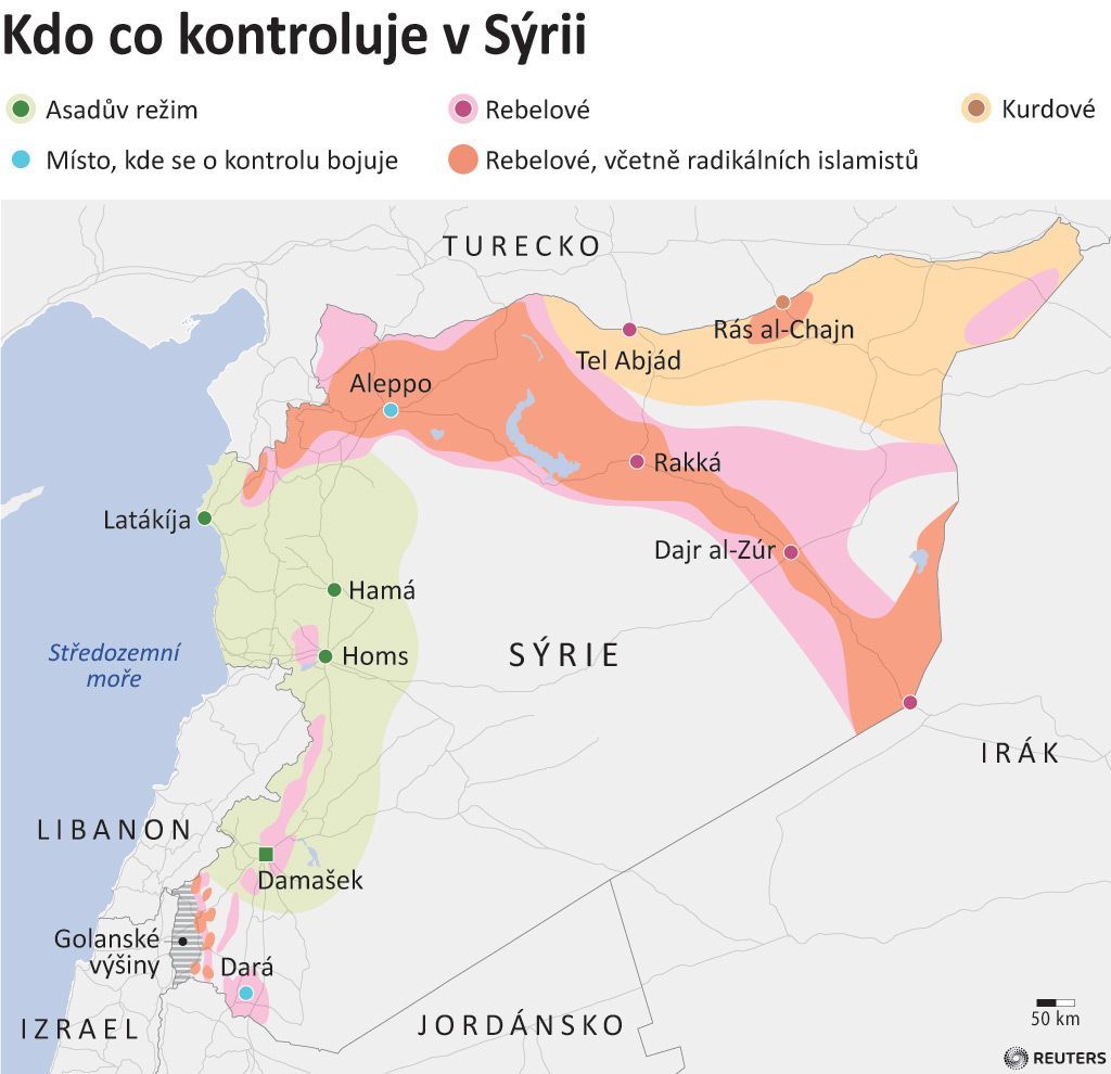 Kdo co ovládá v Sýrii - mapa
